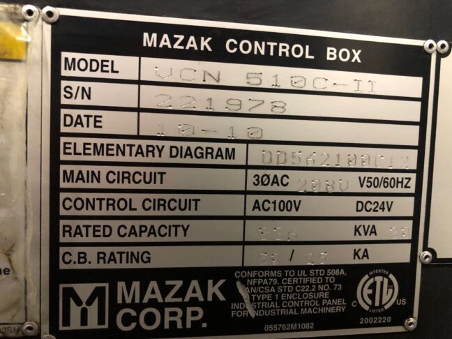 2010 Mazak VCN-510C-II CNC Vertical Machining Center (#10) - Image 8