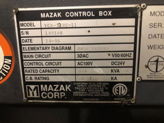 2006 Mazak VCN-510C-II CNC Vertical Machining Center (#11) - Image 7